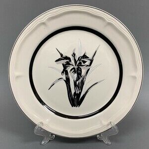 Tienshan Stoneware 10 1/2" Dinner Plate Botanical Garden? Black Gray Flower
